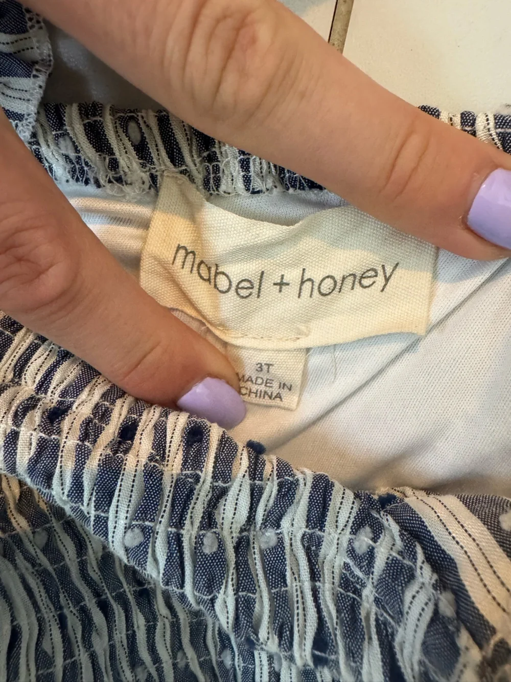 Mabel + Honey Navy and White Striped Smocked Dress